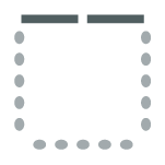 Icon depicting room set up with chairs against three walls with tables against the fourth wall.