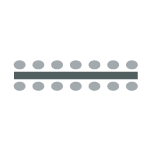 Icon depicting room set up with rectangular tables arranged in a long line with chairs on either long end.