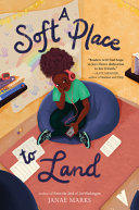 A young girl sits on a blue bean bag wearing headphones and surrounded by notebook paper.