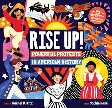 Navy background featuring drawings of famous protest movements in history.