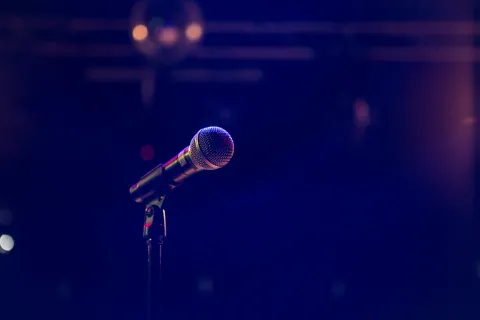 Microphone in a purple lit room
