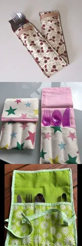 3 different designs for machine-sewn cutlery pouches.
