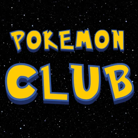 Night sky background with stars shining all over. In the middle words in yellow outlined with blue say "Pokémon Club"