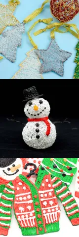 Three examples of winter and holiday 3D pen art.