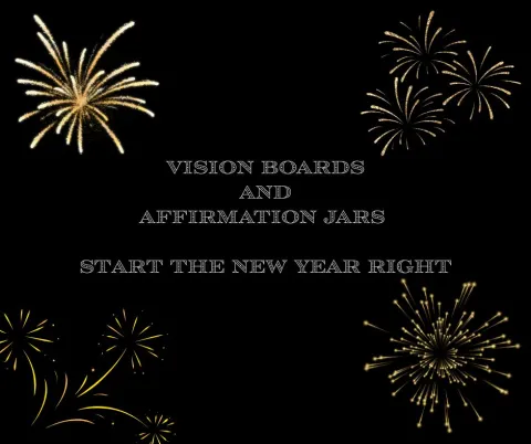 Night sky with fireworks with title of crafting program.