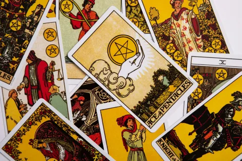 a photograph of tarot cards spread out