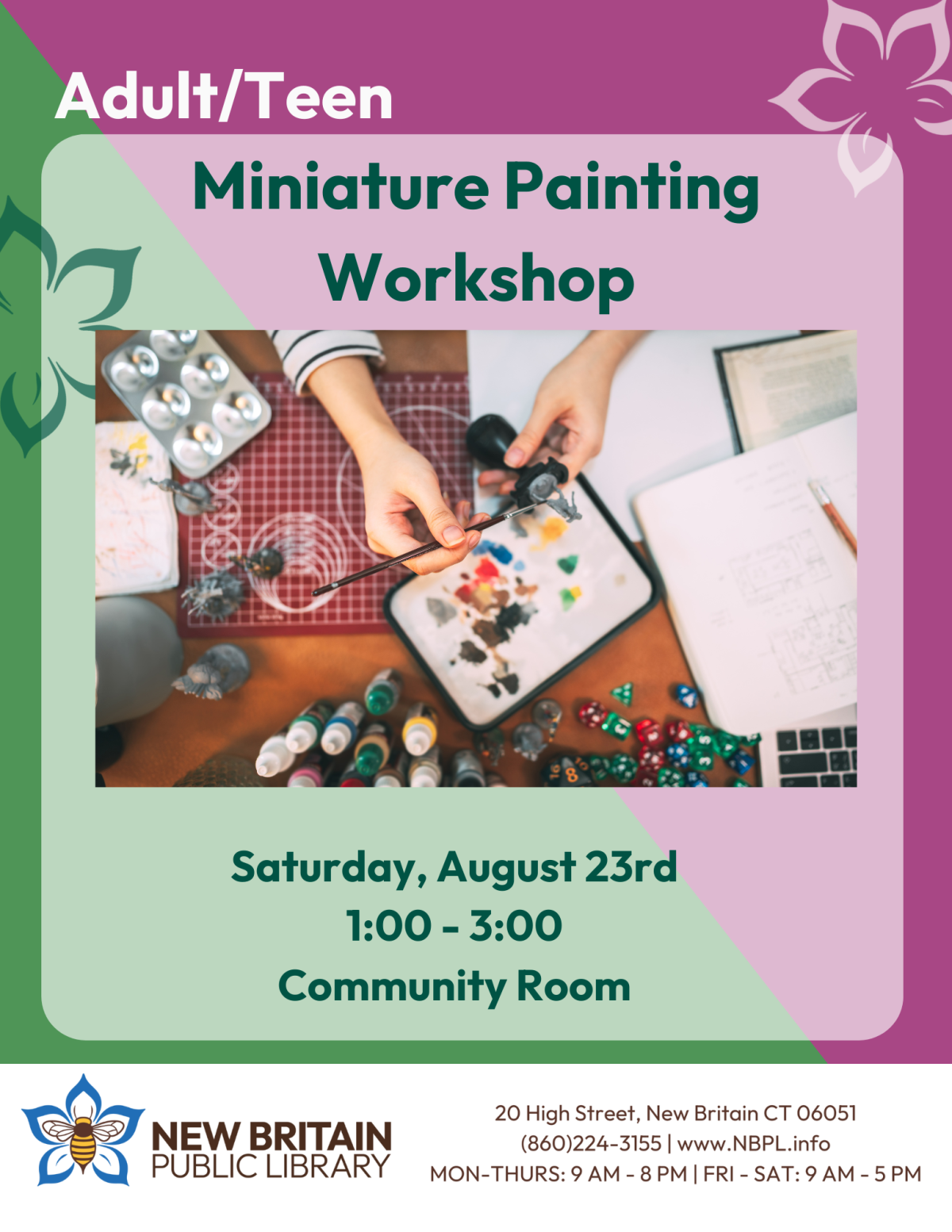 Flyer for workshop featuring painting miniature figurines