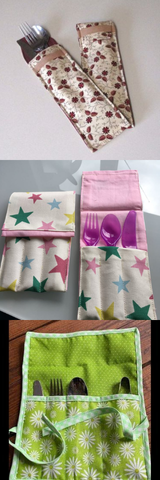 3 different designs for machine-sewn cutlery pouches.