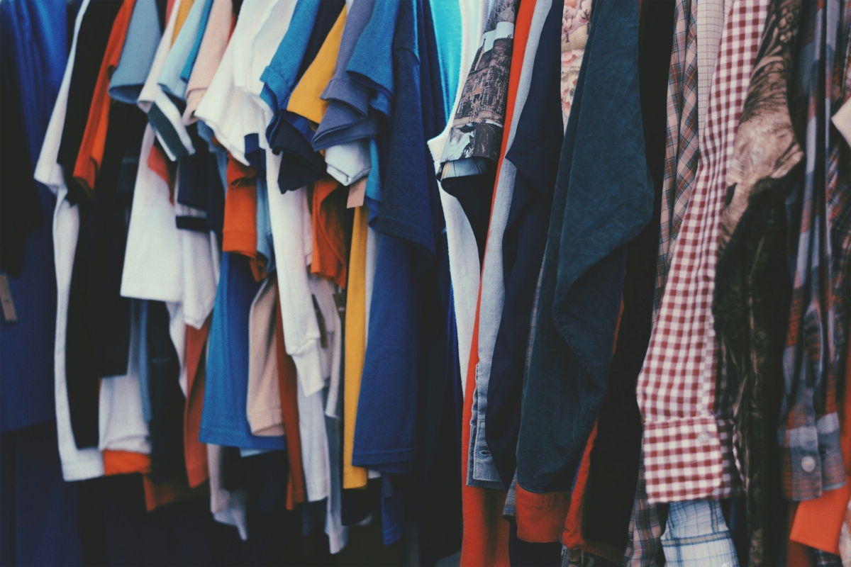 Clothes hung in a closet