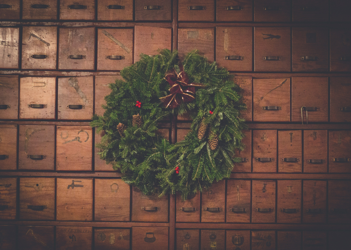 Holiday wreath with books