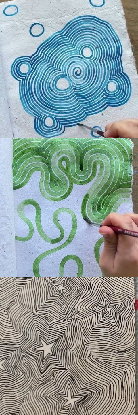 Three examples of zentangle painting.