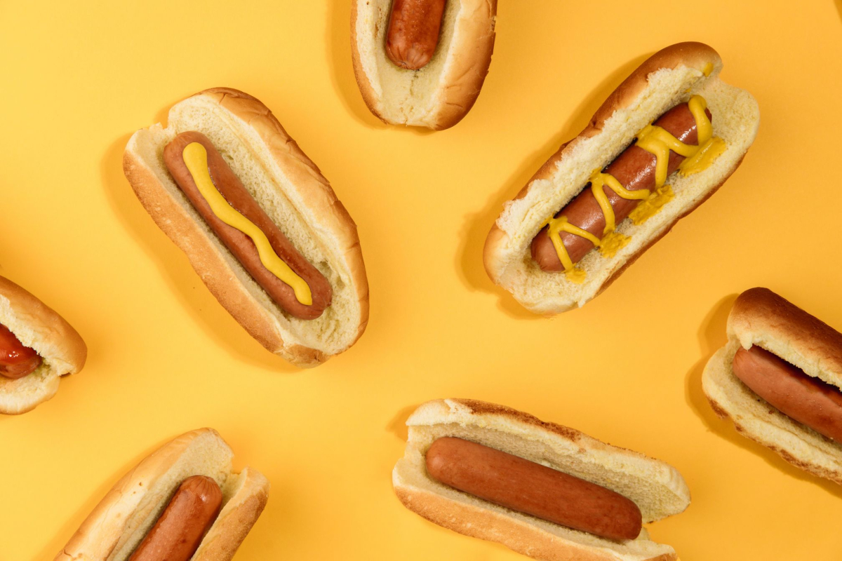 A photograph of multiple hotdogs