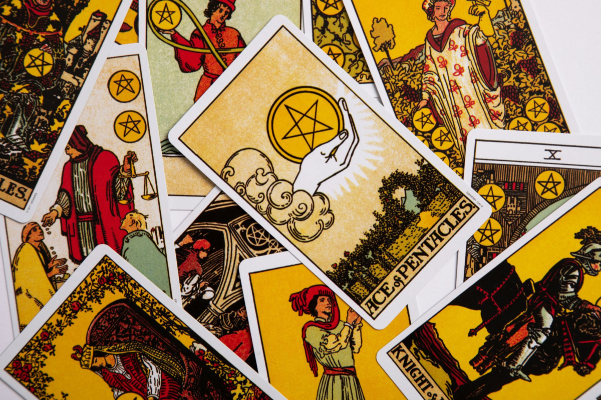 a photograph of tarot cards spread out