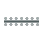 Icon depicting room set up with rectangular tables arranged in a long line with chairs on either long end.